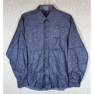 Bugatchi Uomo Shirt Mens Medium Blue‎ Geometric Pattern Button Up 100% Cotton